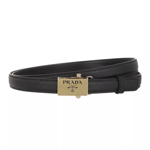 Prada Buckle Logo Belt Saffiano Leather Black Thin Belt