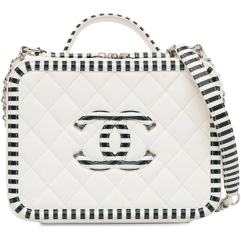 Chanel Sac à bandoulière Medium Caviar CC Filigree Vanity Case weiß