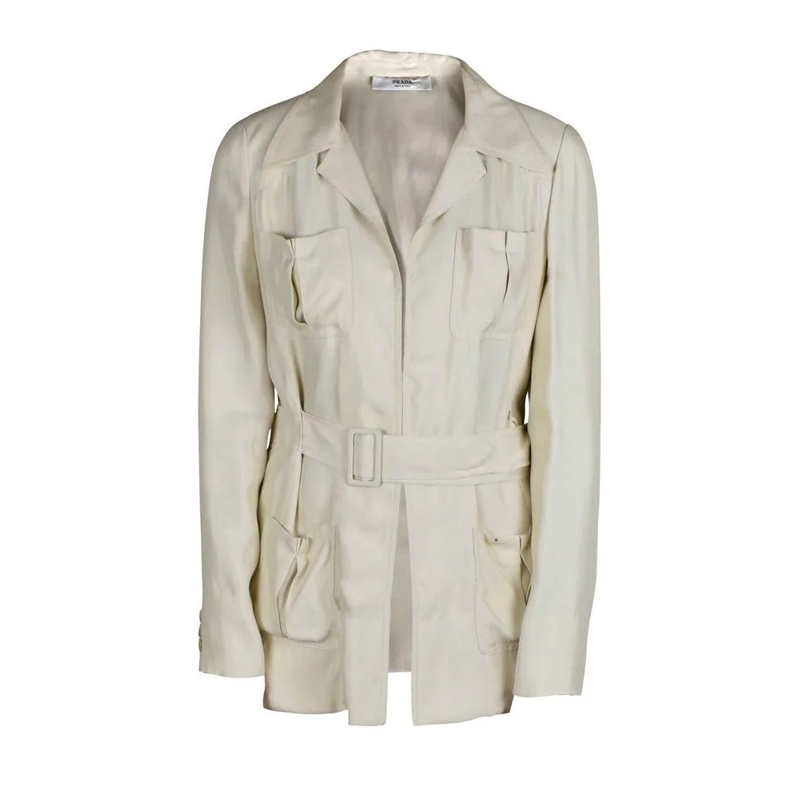 Prada Blazer Tailored Beige Two-Piece Suit With Belted Jacket Neutrals