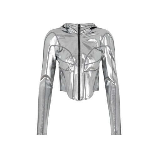 Mugler Chrome Silver Hooded Jacket Silver Giacca di transizione