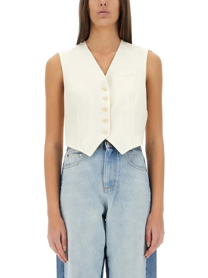 Thumbnail - Stella McCartney - Tailored Short Vest With Deep V-Neckline - Größe 40 - beige