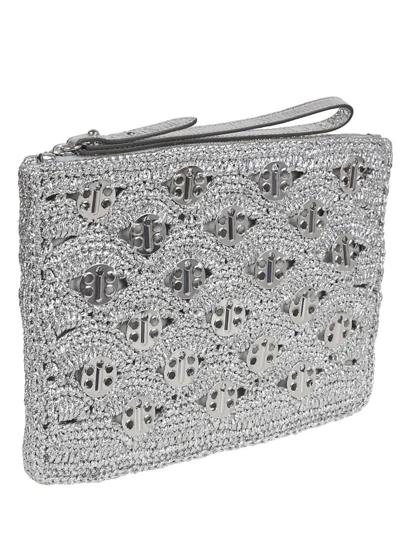 Paco Rabanne Clutches Lurex Raffia Pouch With Silver Leather Strap in zilver