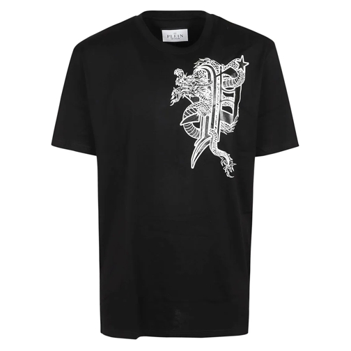 Philipp Plein T-Shirts Dragon Graphic Round Neck Short Sleeve T-Shirt Black