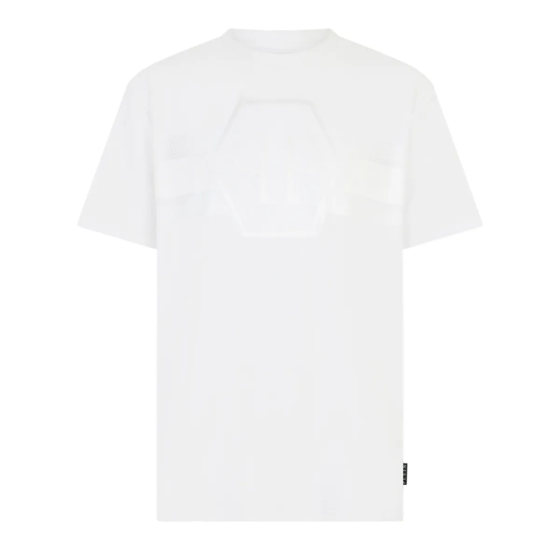 Philipp Plein T-Shirt Round Neck T-Shirt Jacquard Hexagon Line weiss