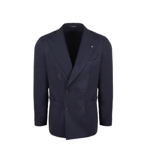 Tagliatore Wool Canvas Double-Breasted Blazer Blue 