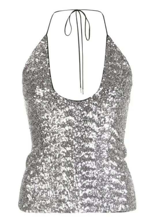 The Attico - Sequin-Embellishment Halterneck Top - Größe 42 - gray