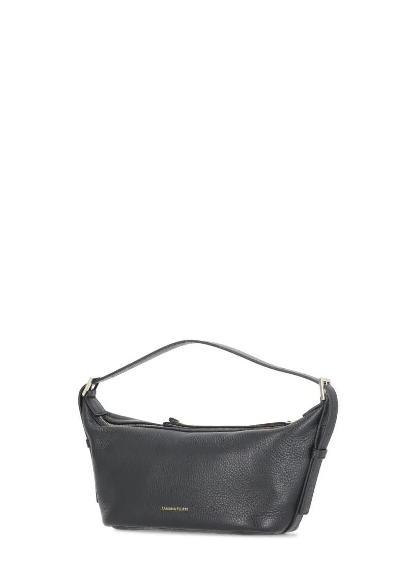 Fabiana Filippi Hobo bags Black Pebbled Letaher Bag in zwart