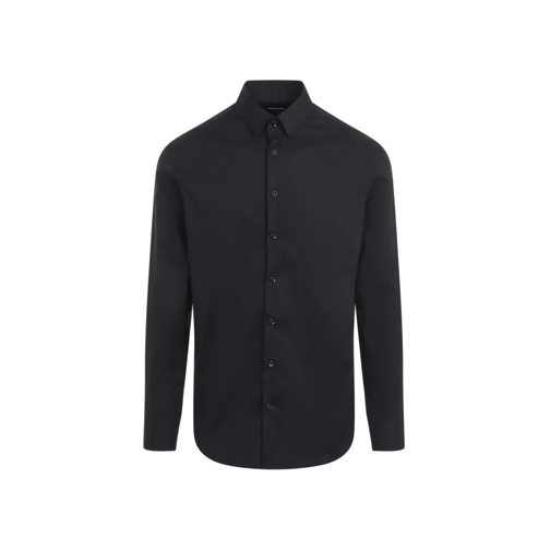 Giorgio Armani Dark Navy-Blue Cotton Shirt Blue Hemden