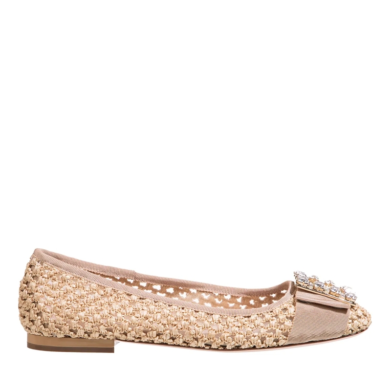 Roger Vivier Ballerinas Très Vivier Raffia Beige
