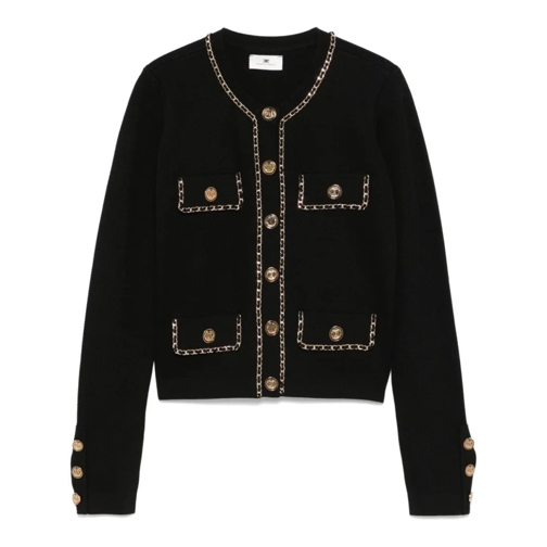 Elisabetta Franchi Trui Black Honeycomb Cropped Sweater Black