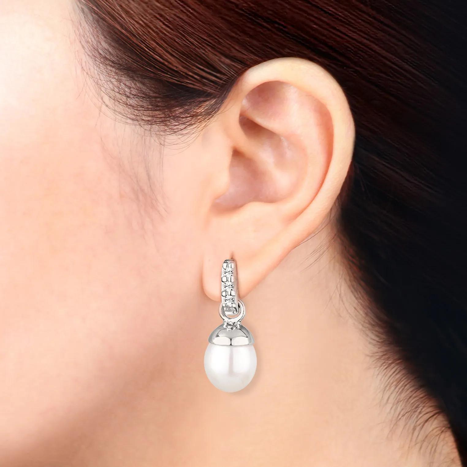 Thumbnail - Elli Halsketten - Schmuckset Perle 925 Silber, mit Kristallen von Sw - Gr. unisize - in Weiß - für Damen