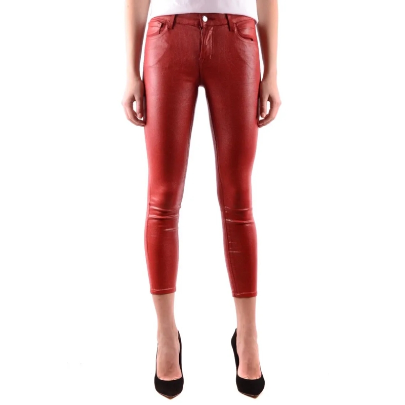 J Brand Jeans Slim-Fit Cropped Jeans With Coated Finish Red