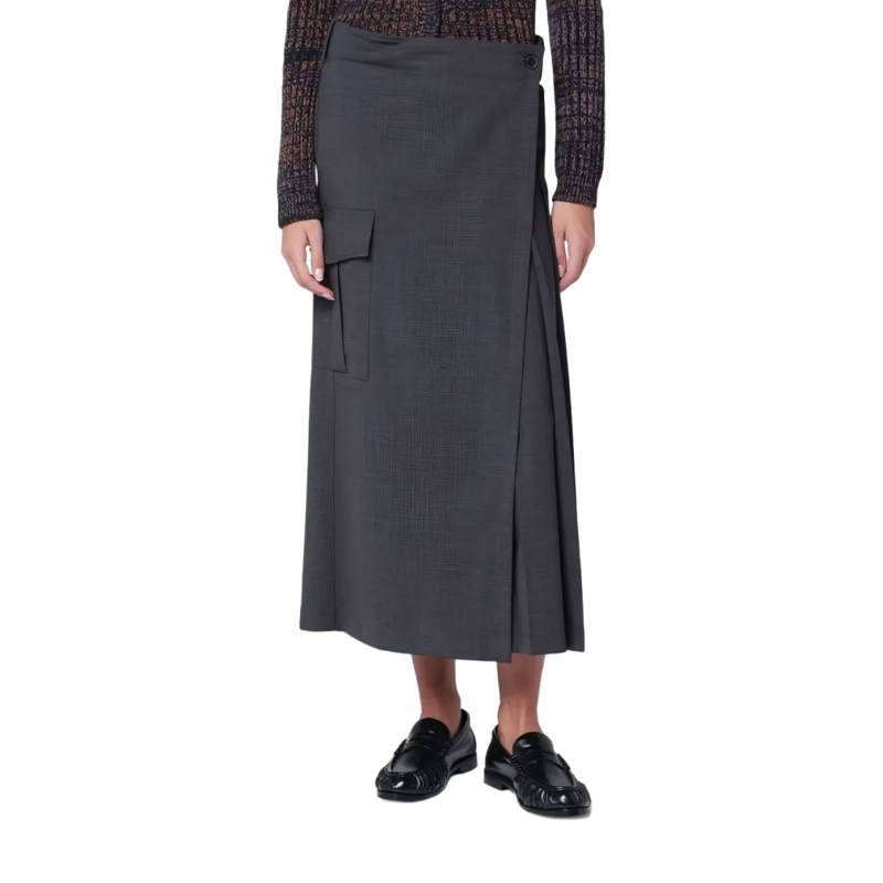P.A.R.O.S.H. Midirok Anthracite Longuette Skirt With Pleated Back Grey