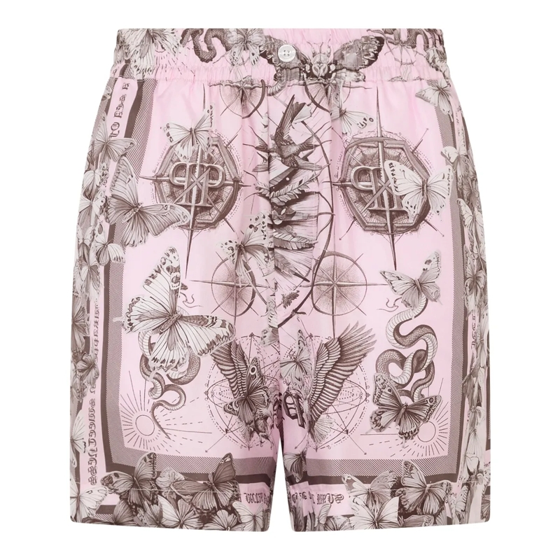 Philipp Plein Hose Silk Shorts Butterfly Tattoo rose
