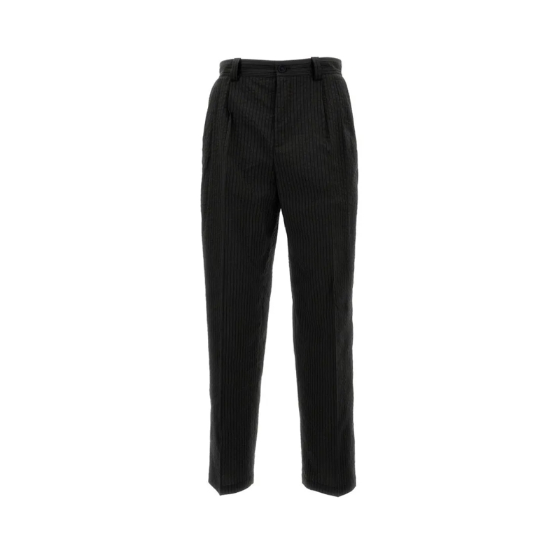 Maison Kitsune Pantalon de costume Wide-Leg Striped Cotton Trousers Black