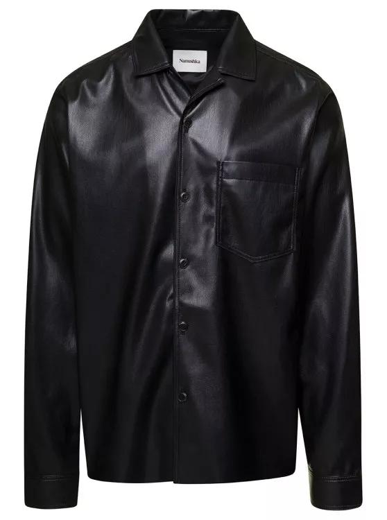 Nanushka - Duco%27 Black Jacket With Cuban Collar In Faux Leath - Größe S - black