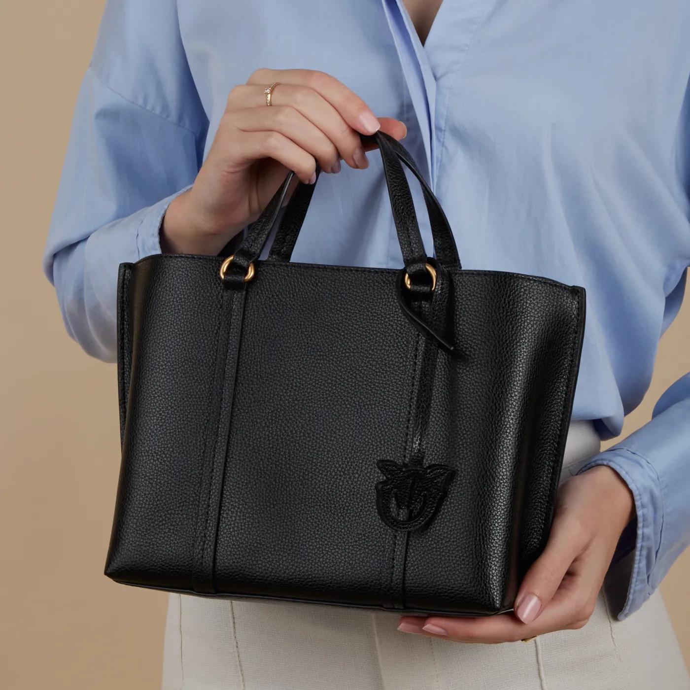 Pinko Klassieke Zwarte Handtas met Handvatten en Afneembare Schouderriem Black Dames