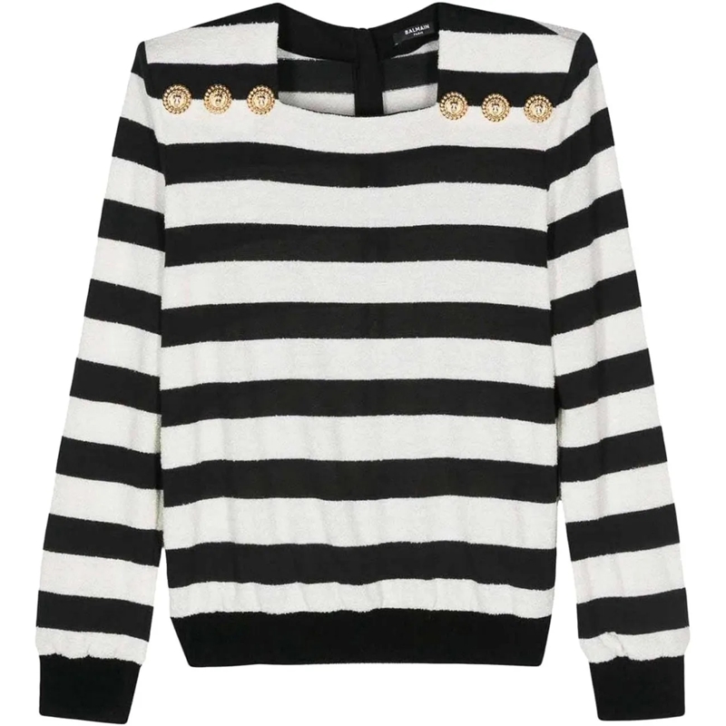Balmain T-Shirt Balmain Striped Jersey Top schwarz