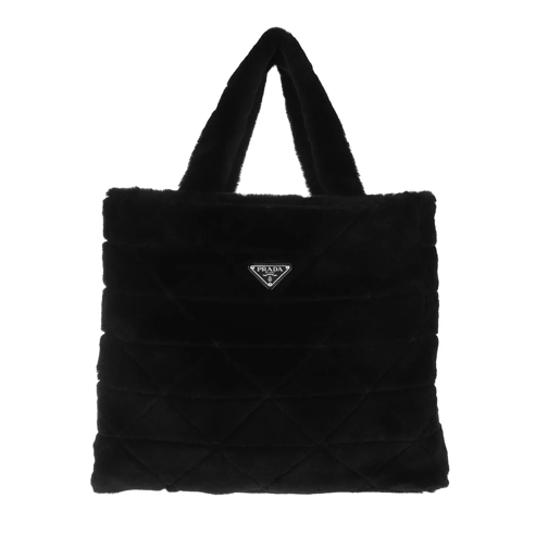 Prada Montone Sheep Fur Shopping Bag Black Shopper