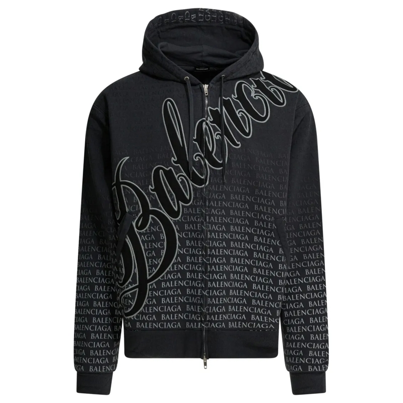 Balenciaga  Oversized Zip-Up Hoodie With Big B Graphic Black