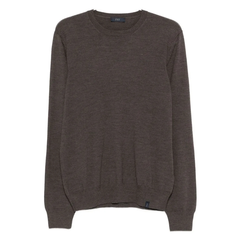 Fay Pullover Brown Crew Neck Sweater In /Virgin Wool Grey