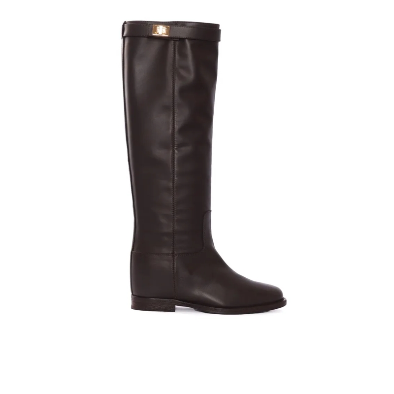 Via Roma 15 Bottes Tall Leather Boots With Decorative Strap Brown