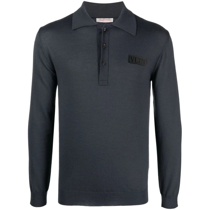Valentino Garavani Polo shirt Classic Long-Sleeve Virgin Wool Polo Shirt Black