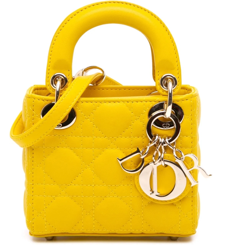 Christian Dior Schultertasche Micro Lambskin Cannage Lady Dior gelb