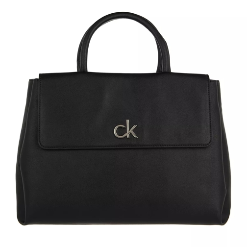 Calvin Klein Re-Lock Tote With Flap Medium CK Black Satchel