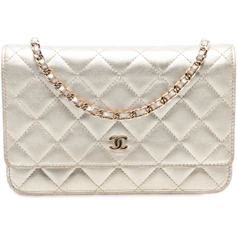 Chanel Schultertasche CC Quilted Metallic Lambskin Wallet on Chain gold