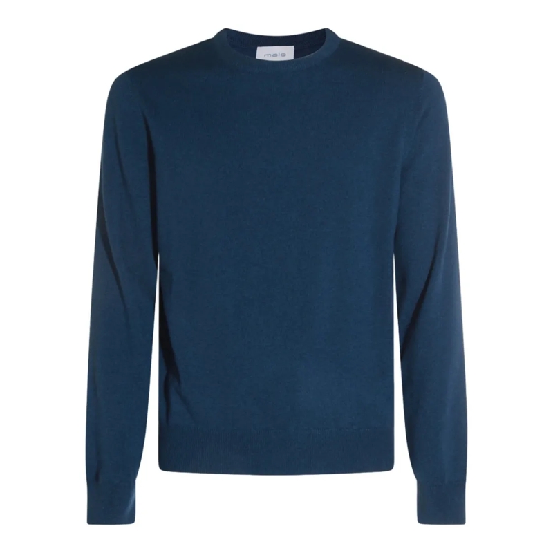 Malo Trui Crew Neck Blue Sweater With Ribbed Detail Green