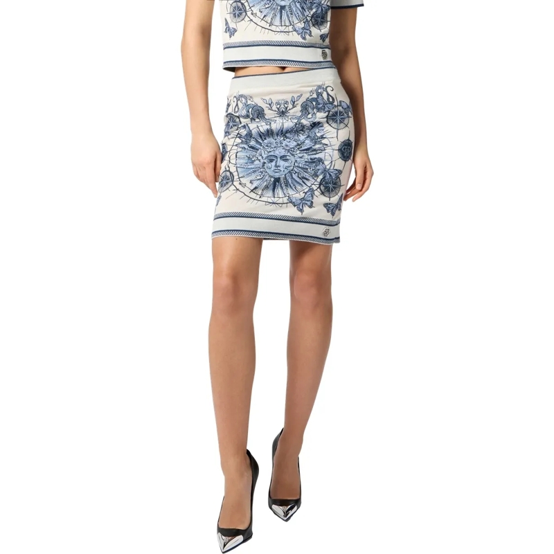 Philipp Plein Wollrock Knitted Mini Skirt Butterfly Tattoo hell-blau(Image 3)