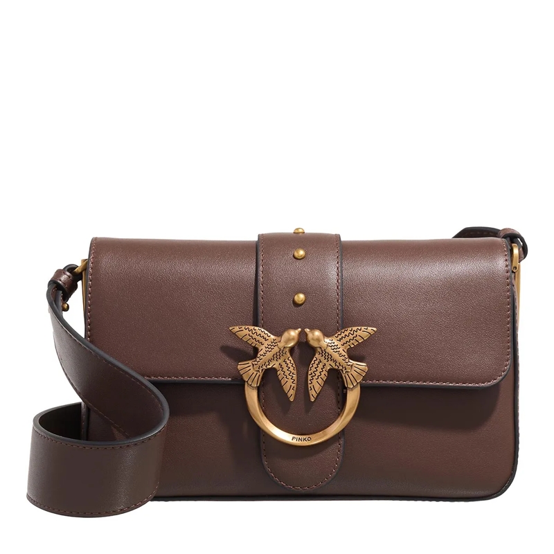 Pinko Crossbody Bag Love One Mini Slouchy Fl Marrone Castano-Antique Gold
