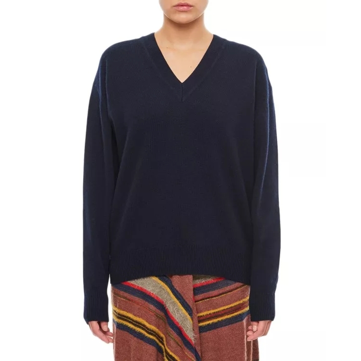 Plan C Wool Cashmere V Neck Sweater Blue