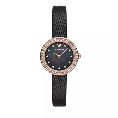 Emporio Armani Two-Hand Leather Watch Black Quartz Watch
