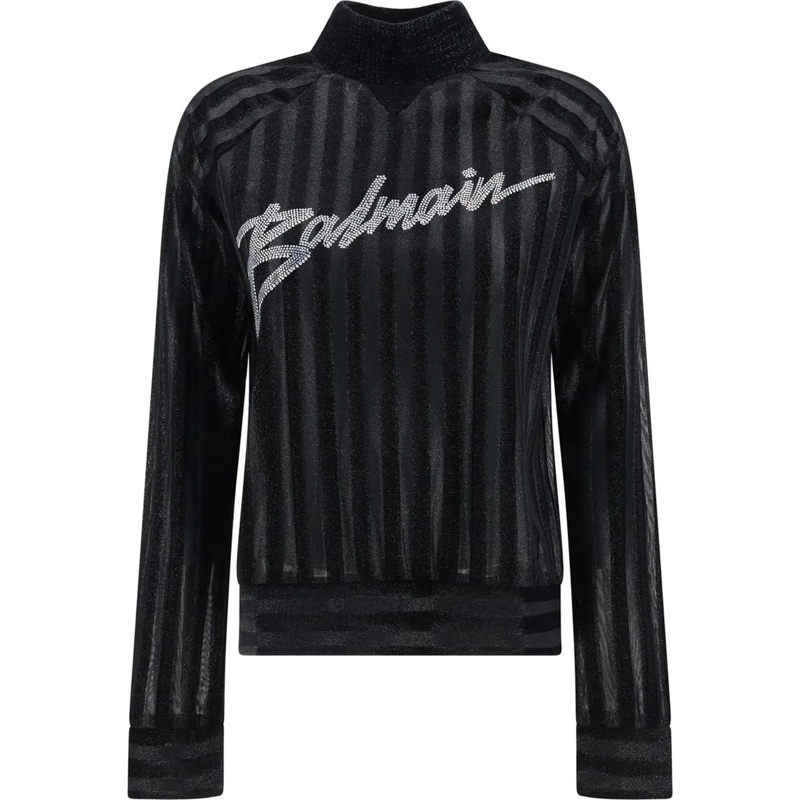 Balmain Sweatshirt Balmain High-Neck Logo Sweater schwarz