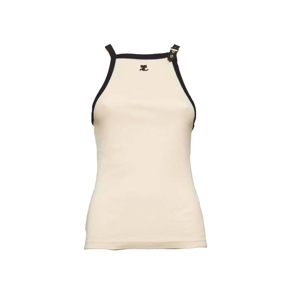 Thumbnail - Courrèges - Beige Cotton Buckle Tank Top With Contrast Trim - Größe L - beige