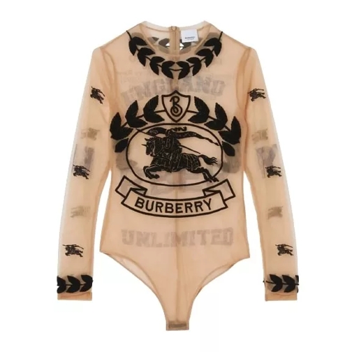 Burberry Ekd Embroidered Stretch Tulle Bodysuit Neutrals Bodysuits