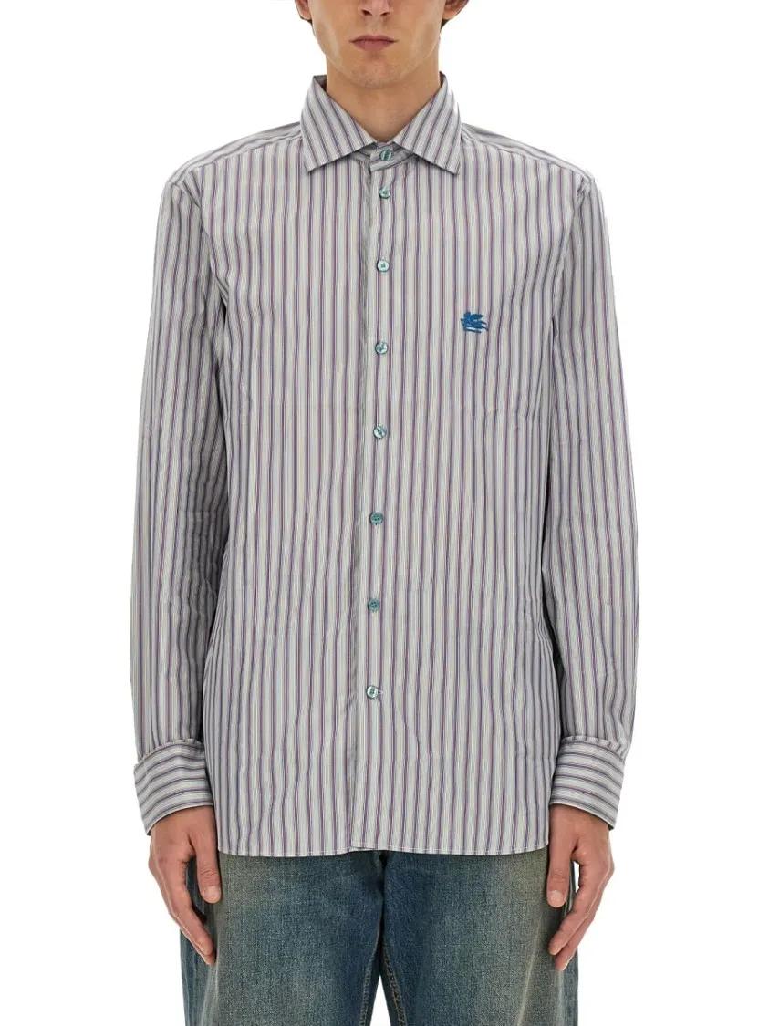 Thumbnail - Etro - Pegasus Logo Shirt With Vertical Striped Pattern - Größe 41 - multi