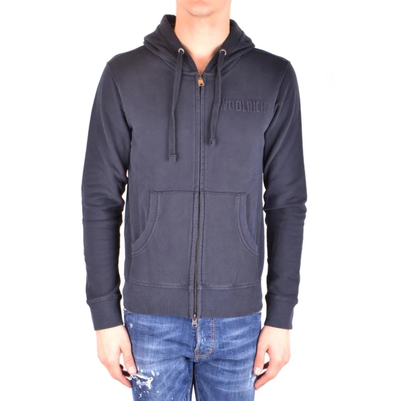 Woolrich  Classic Zip-Up Hoodie In Deep Blue Cotton Grey