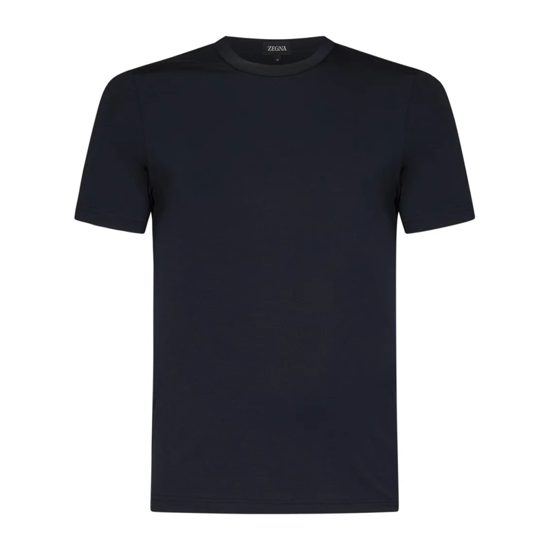 Zegna T-Shirt Tailored Blue T-Shirt With Classic Crewneck Design Black