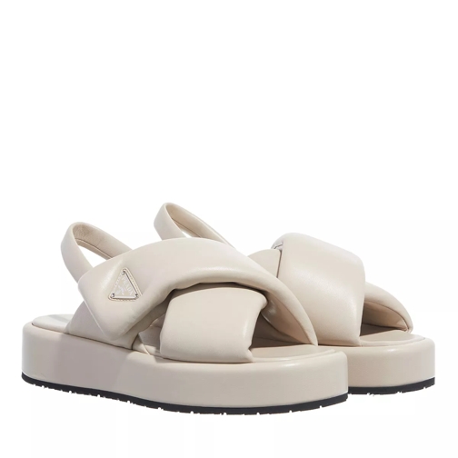 Prada Soft Wedge Sandals In Padded Nappa Leather Beige Slide