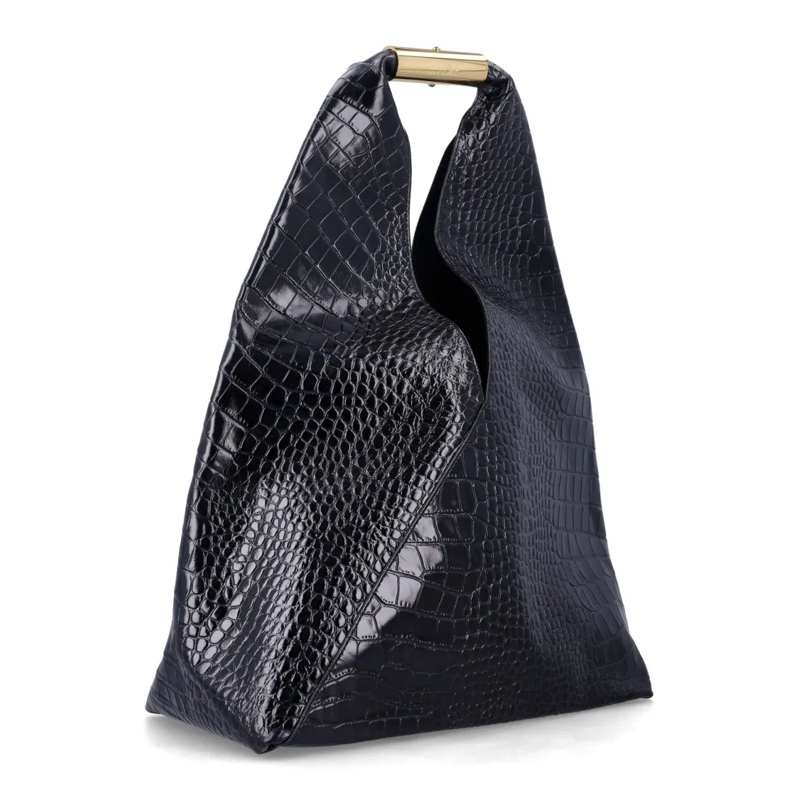 MM6 Maison Margiela Schultertasche New Japanese Bag In Crocodile-Embossed Leather Black