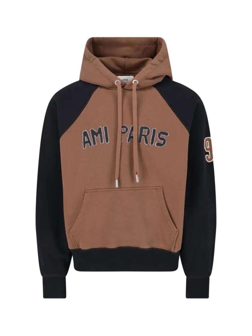 AMI Paris - Two-Tone Hoodie With Stitched Branding And Embroid - Größe M - braun