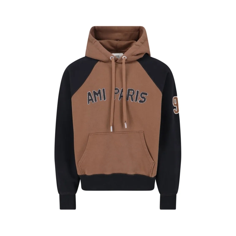 AMI Paris  Two-Tone Hoodie With Stitched Branding And Embroid Brown