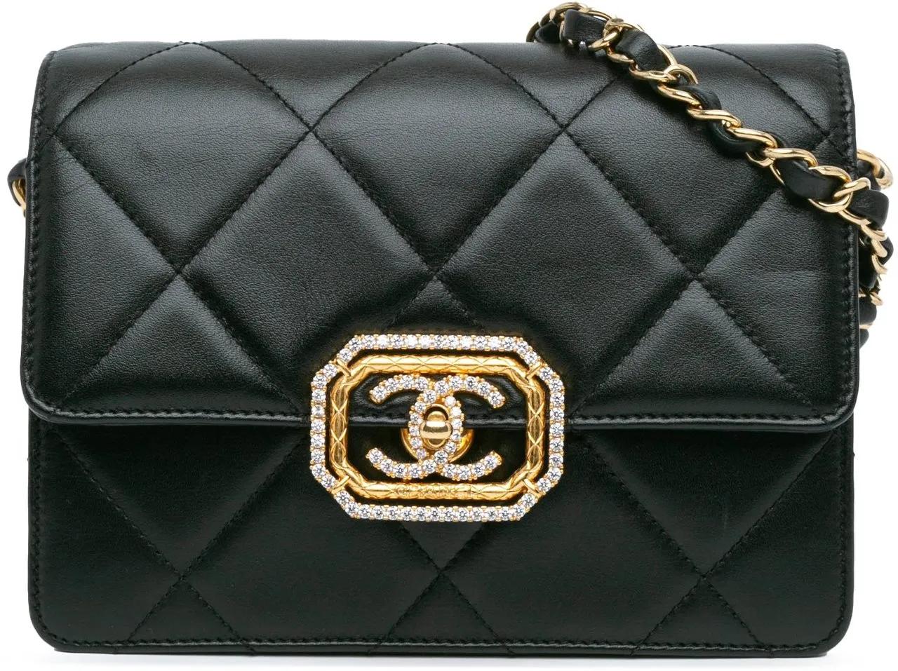 Chanel Hobo Bags - Quilted Lambskin Octagonal Buckle Crossbody - Gr. unisize - in Schwarz - für Damen