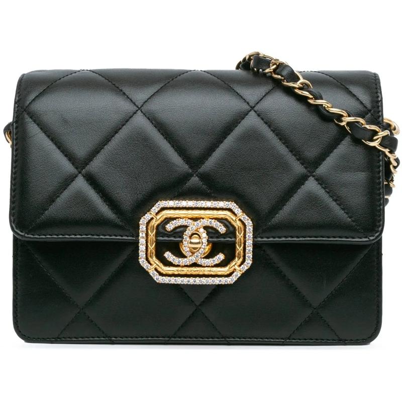 Chanel Sac à bandoulière Quilted Lambskin Octagonal Buckle Crossbody schwarz