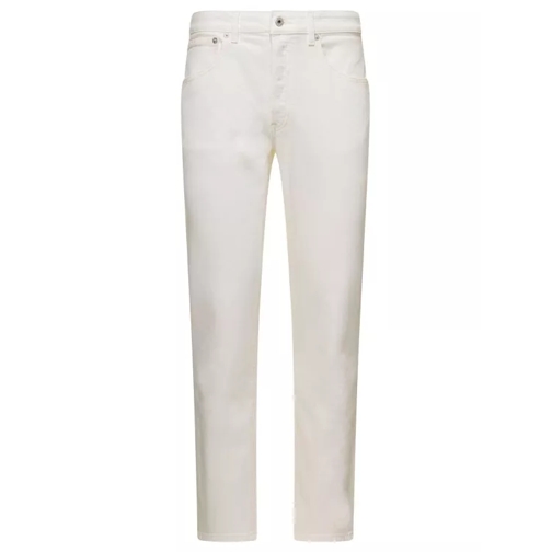 Kenzo White 5-Pocket Slim Jeans With Logo Patch In Stret White Slim Fit Jeans