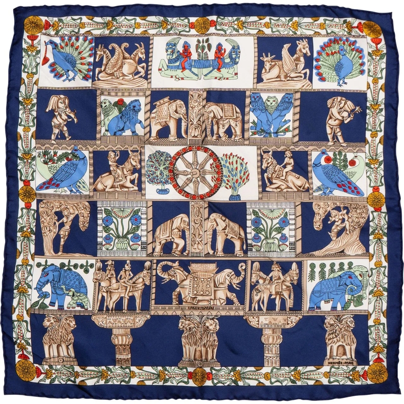 Hermès Wollschal Hermes Classic "Torana" Silk Carre 45 Scarf Tuch blau