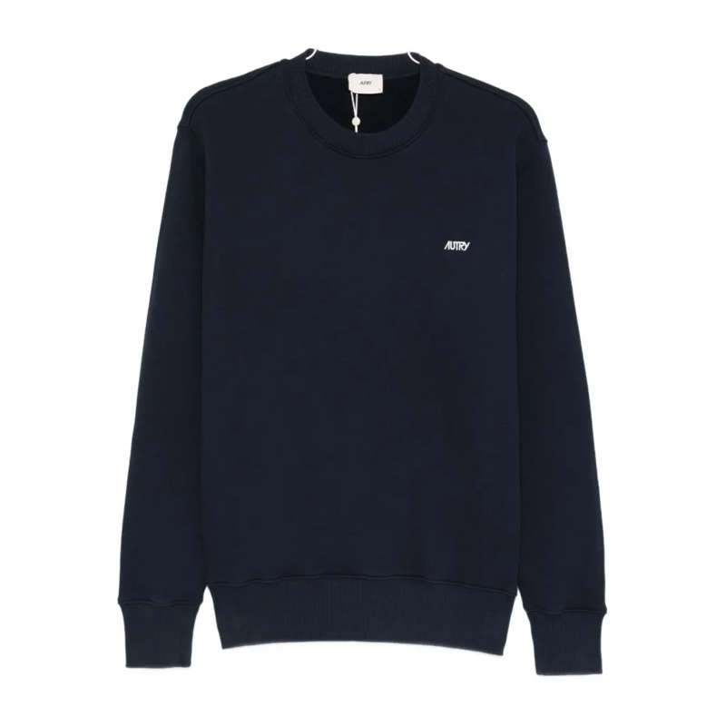 Autry International  Relaxed-Fit Blue Cotton Sweatshirt With Subtle Log Black